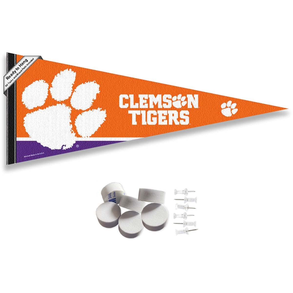 College Flags & Banners Co. Clemson Tigers Pennant Flag and Wall Tack Mount Pads - Sports Collectibles, Sports Memorabilia, Sports Fan Shop, Sports Gifts