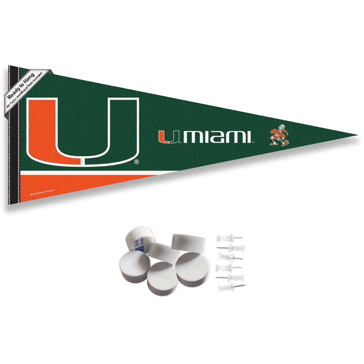 College Flags & Banners Co. Hurricanes Pennant Flag and Wall Tack Mount Pads - Sports Collectibles, Sports Memorabilia, Sports Fan Shop, Sports Gifts