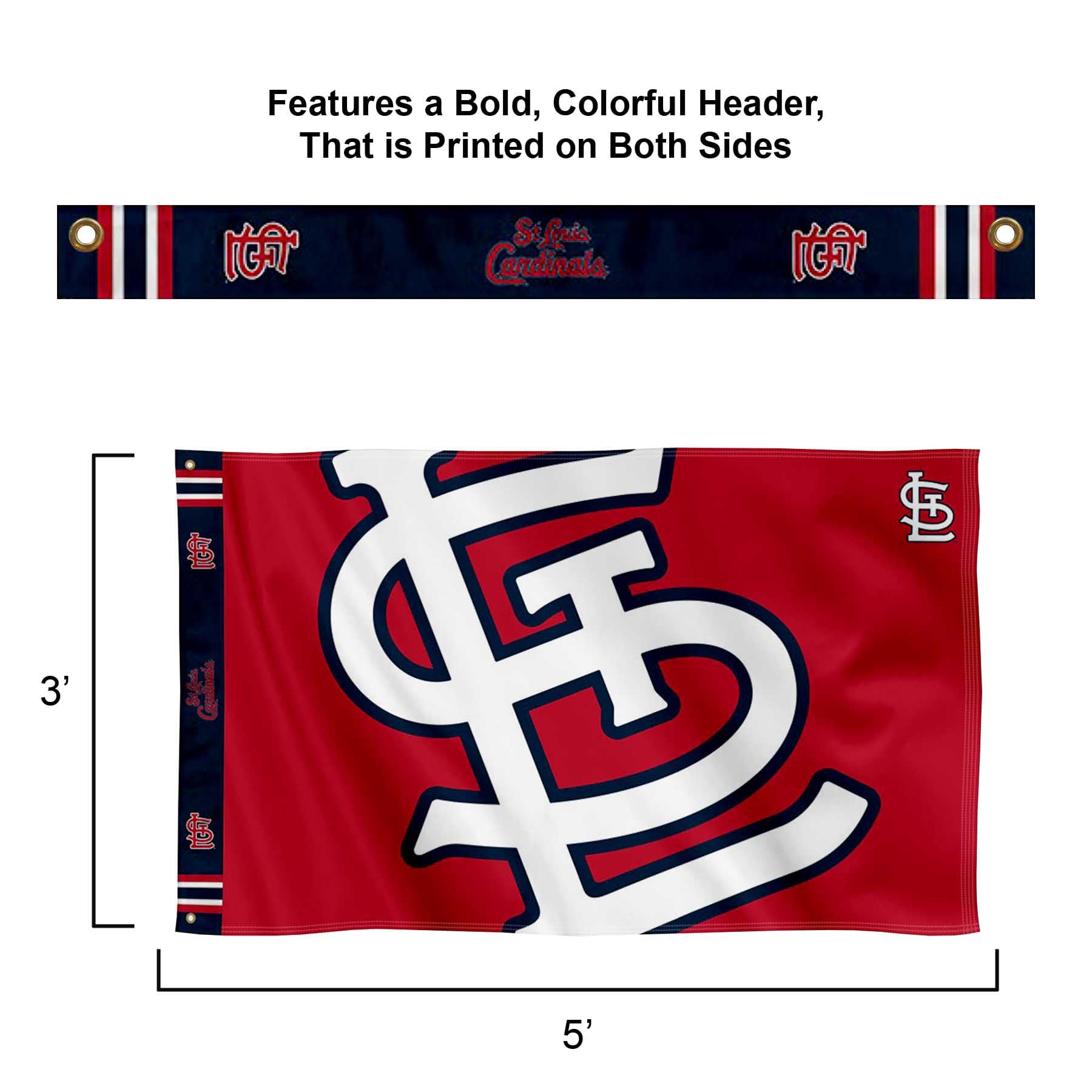 WinCraft St. Louis Cardinals Printed Header Flag 3x5 Banner - Sports Collectibles, Sports Memorabilia, Sports Fan Shop, Sports Gifts
