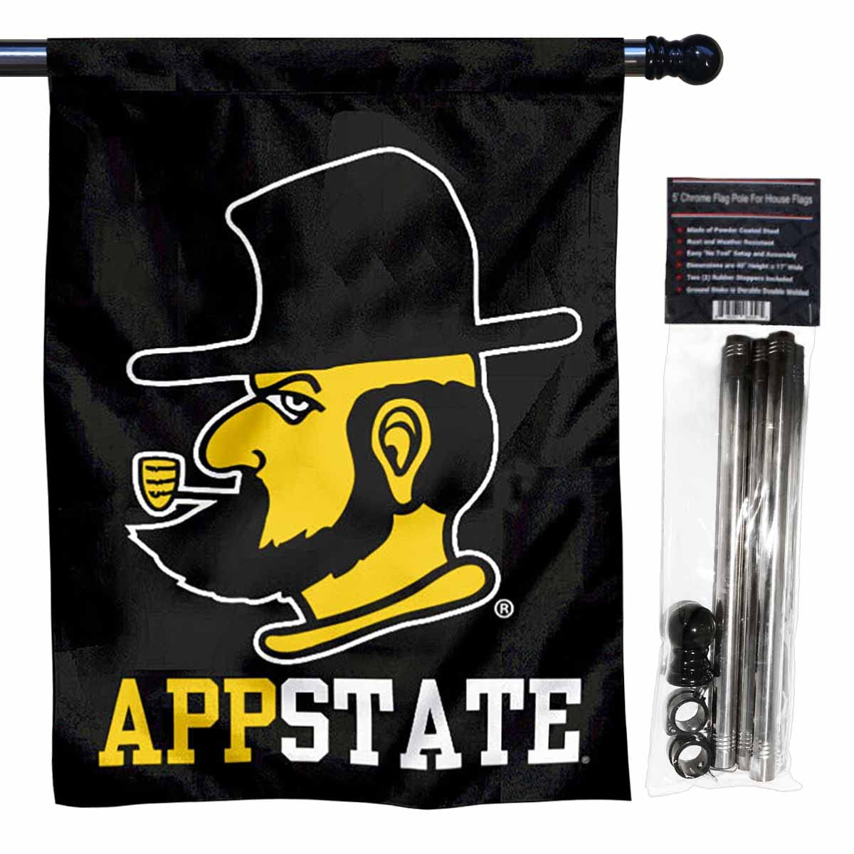 App State Mountaineers Yosef House Flag with Flag Pole Set - Sports Collectibles, Sports Memorabilia, Sports Fan Shop, Sports Gifts