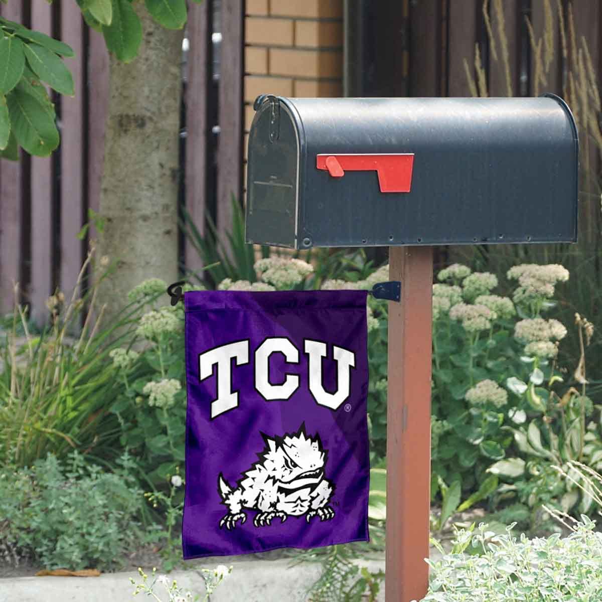 College Flags & Banners Co. Texas Christian University Garden Flag and Mailbox Post Pole Mount Holder Set - Sports Collectibles, Sports Memorabilia, Sports Fan Shop, Sports Gifts
