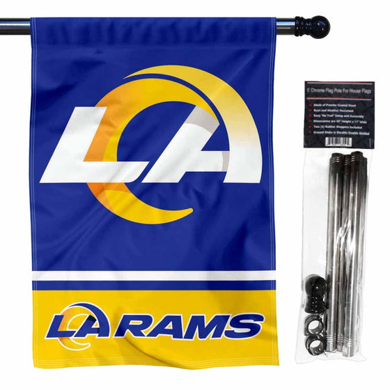 WinCraft Rams LA Logo Banner House Flag and 5 Foot Flagpole Set - Sports Collectibles, Sports Memorabilia, Sports Fan Shop, Sports Gifts