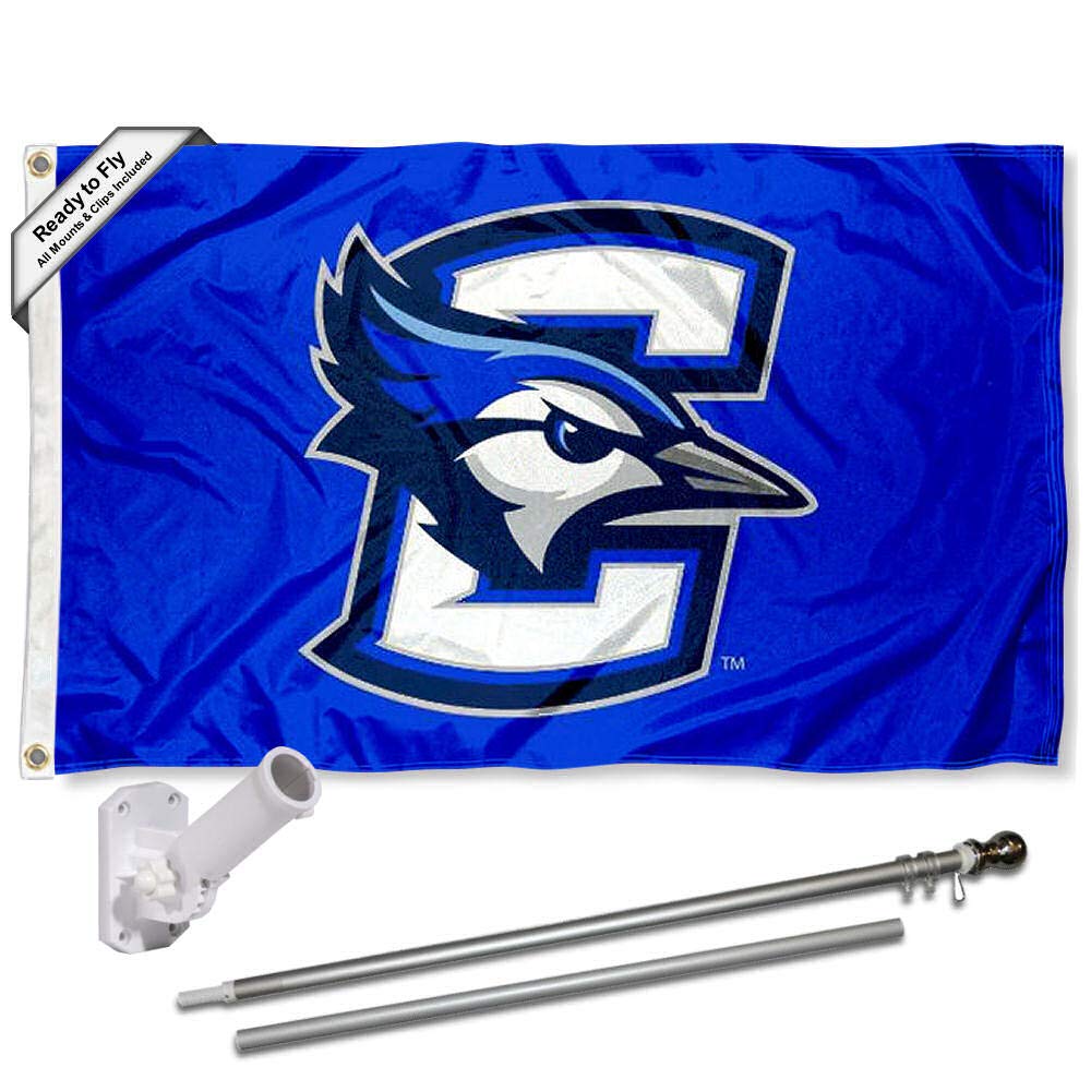 College Flags & Banners Co. Creighton Bluejays Flag with Pole and Bracket Holder University Set - Sports Collectibles, Sports Memorabilia, Sports Fan Shop, Sports Gifts
