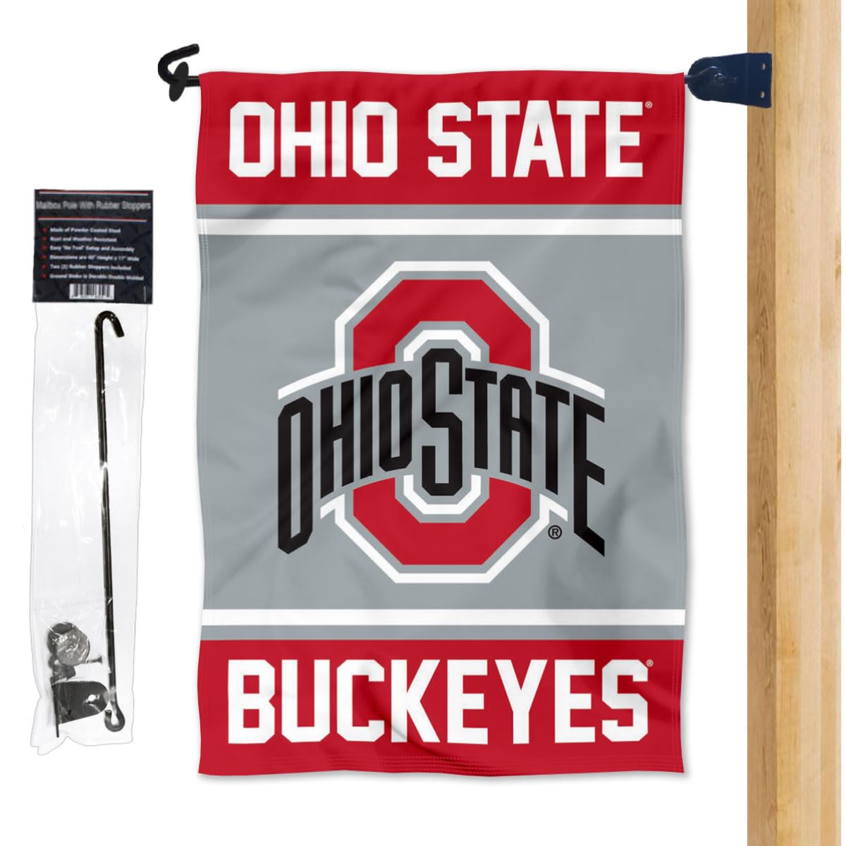 College Flags & Banners Co. OSU Buckeyes Garden Flag and Mailbox Post Pole Mount Holder Set - Sports Collectibles, Sports Memorabilia, Sports Fan Shop, Sports Gifts