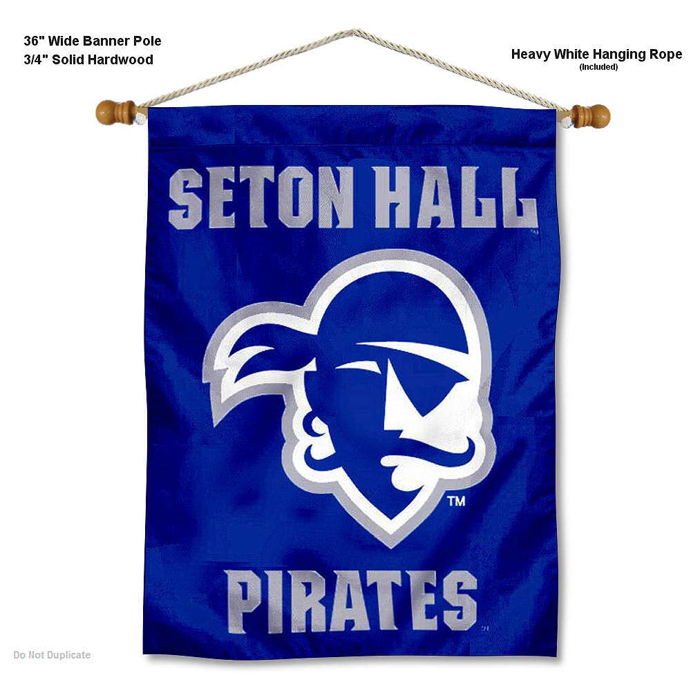 College Flags & Banners Co. Seton Hall University Banner Flag and Wood Banner Pole Set - Sports Collectibles, Sports Memorabilia, Sports Fan Shop, Sports Gifts