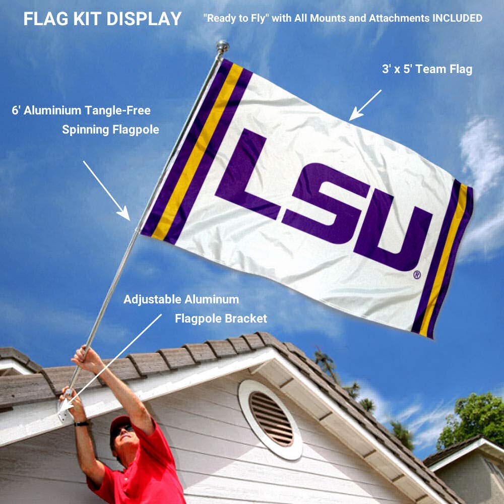 College Flags & Banners Co. Louisiana State LSU Tigers Stripes Flag with Pole and Bracket Kit - Sports Collectibles, Sports Memorabilia, Sports Fan Shop, Sports Gifts