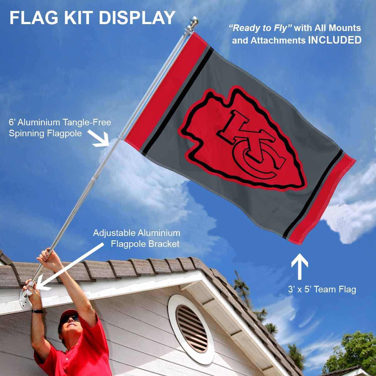 WinCraft Kansas City Chiefs Black Flag Pole and Bracket Mount Kit - Sports Collectibles, Sports Memorabilia, Sports Fan Shop, Sports Gifts