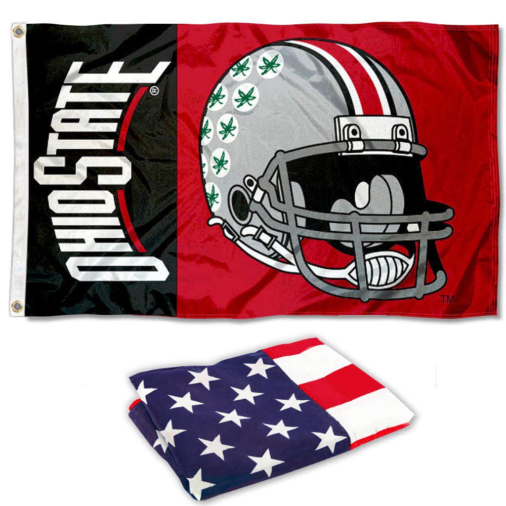College Flags & Banners Co. Ohio State Buckeyes Football Helmet Flag and USA 3x5 Set - Sports Collectibles, Sports Memorabilia, Sports Fan Shop, Sports Gifts