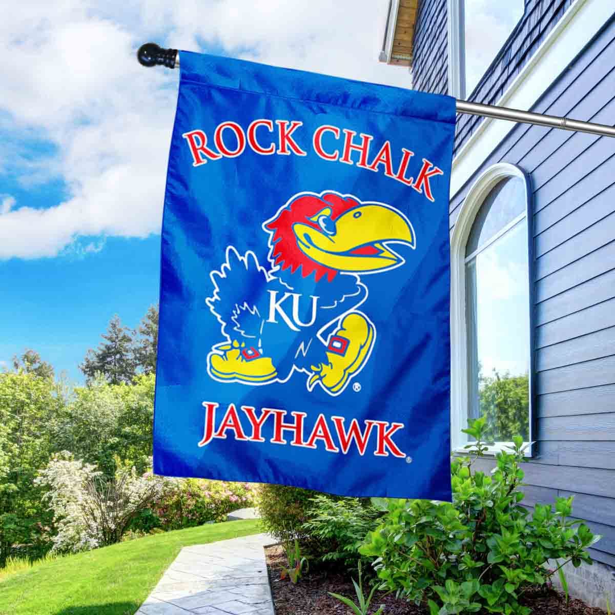 College Flags & Banners Co. University of Kansas House Flag with Flag Pole Set - Sports Collectibles, Sports Memorabilia, Sports Fan Shop, Sports Gifts