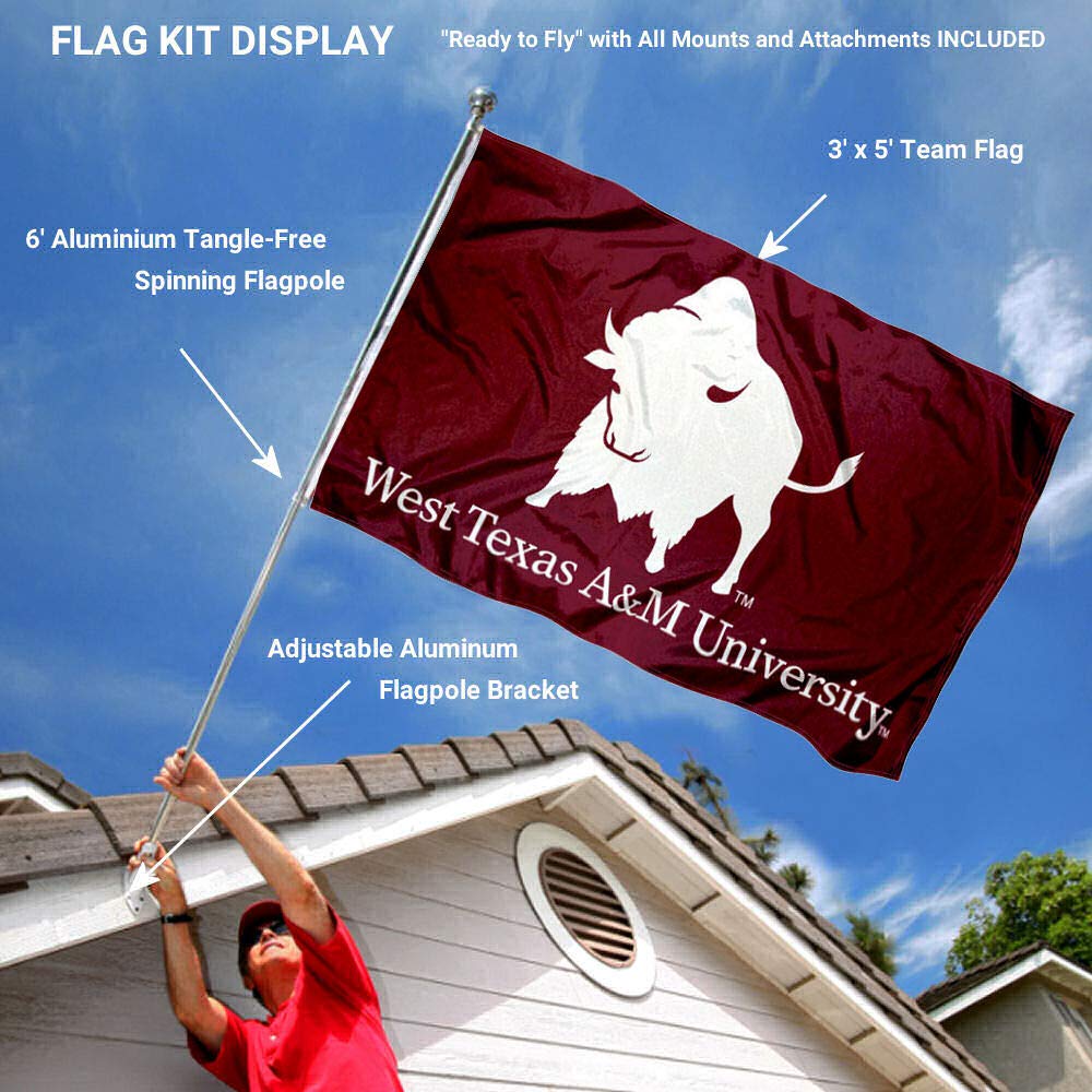 College Flags & Banners Co. WTAMU Buffaloes New Logo Flag and Pole Bracket Mount Bundle - Sports Collectibles, Sports Memorabilia, Sports Fan Shop, Sports Gifts