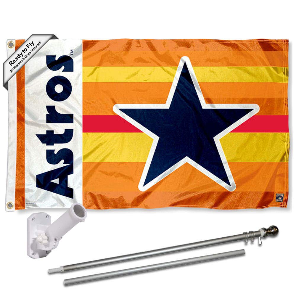 WinCraft Houston Astros Vintage Rainbow Flag Pole and Bracket Mount Set - Sports Collectibles, Sports Memorabilia, Sports Fan Shop, Sports Gifts