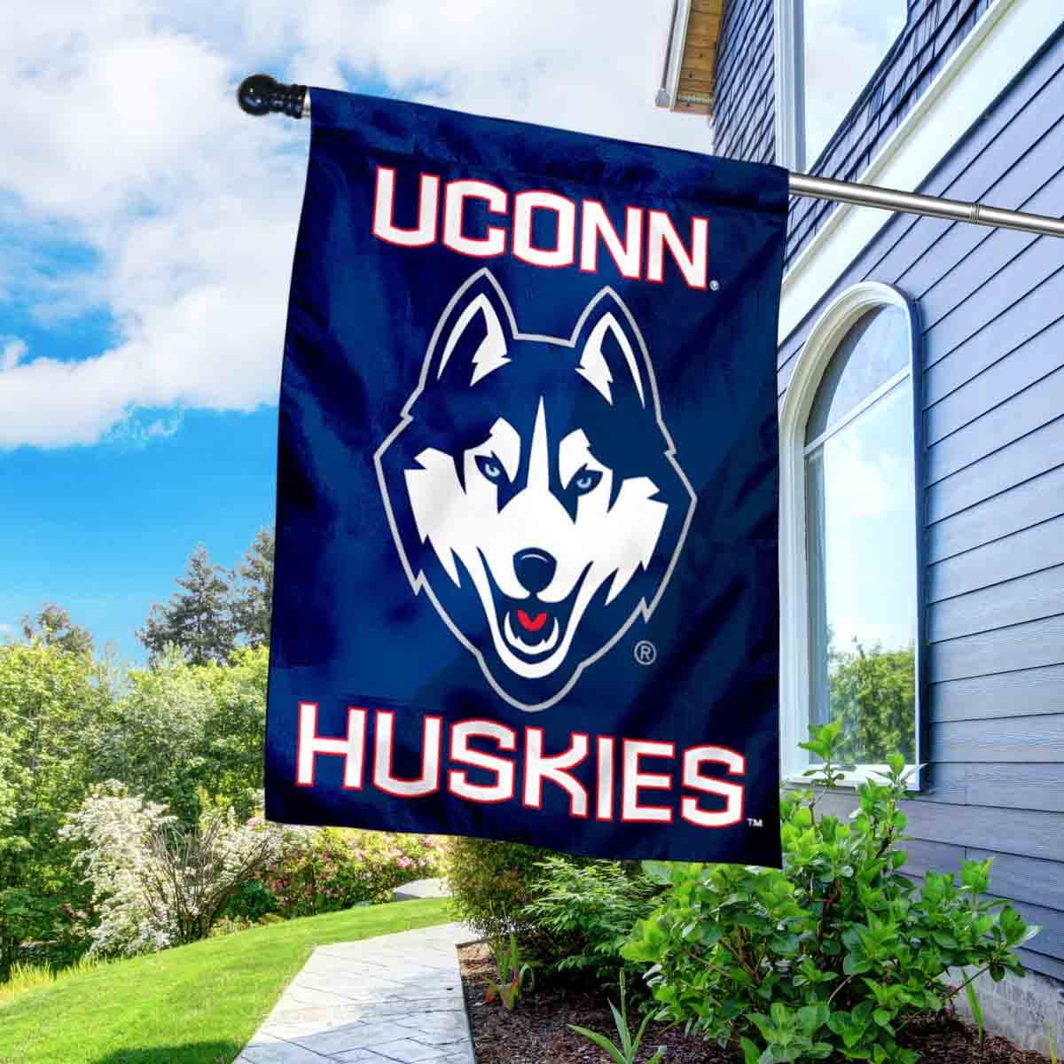 Connecticut Huskies House Flag with Flag Pole Set - Sports Collectibles, Sports Memorabilia, Sports Fan Shop, Sports Gifts