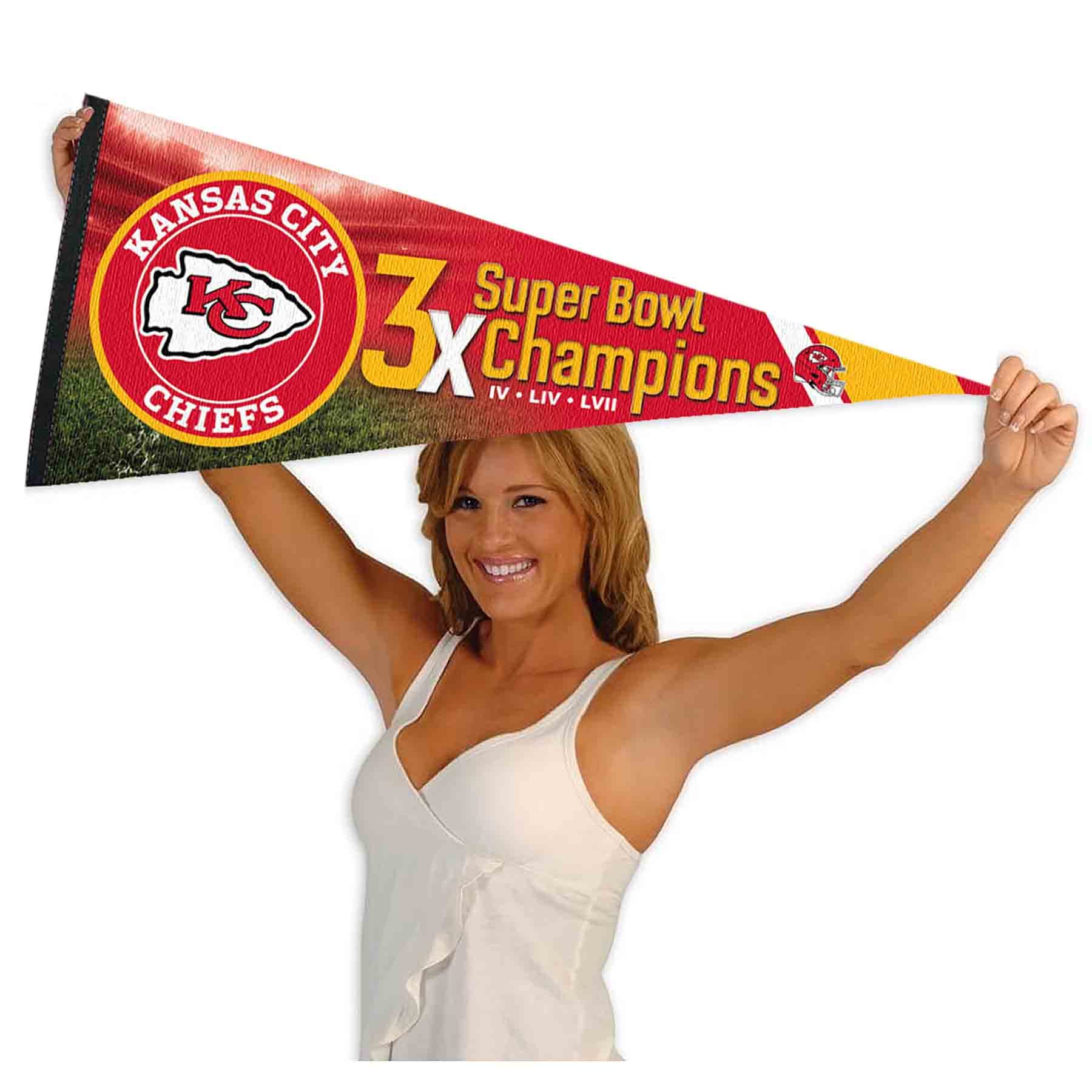 WinCraft Kansas City Chiefs 3 Time Super Bowl Champions Pennant Banner Flag - Sports Collectibles, Sports Memorabilia, Sports Fan Shop, Sports Gifts