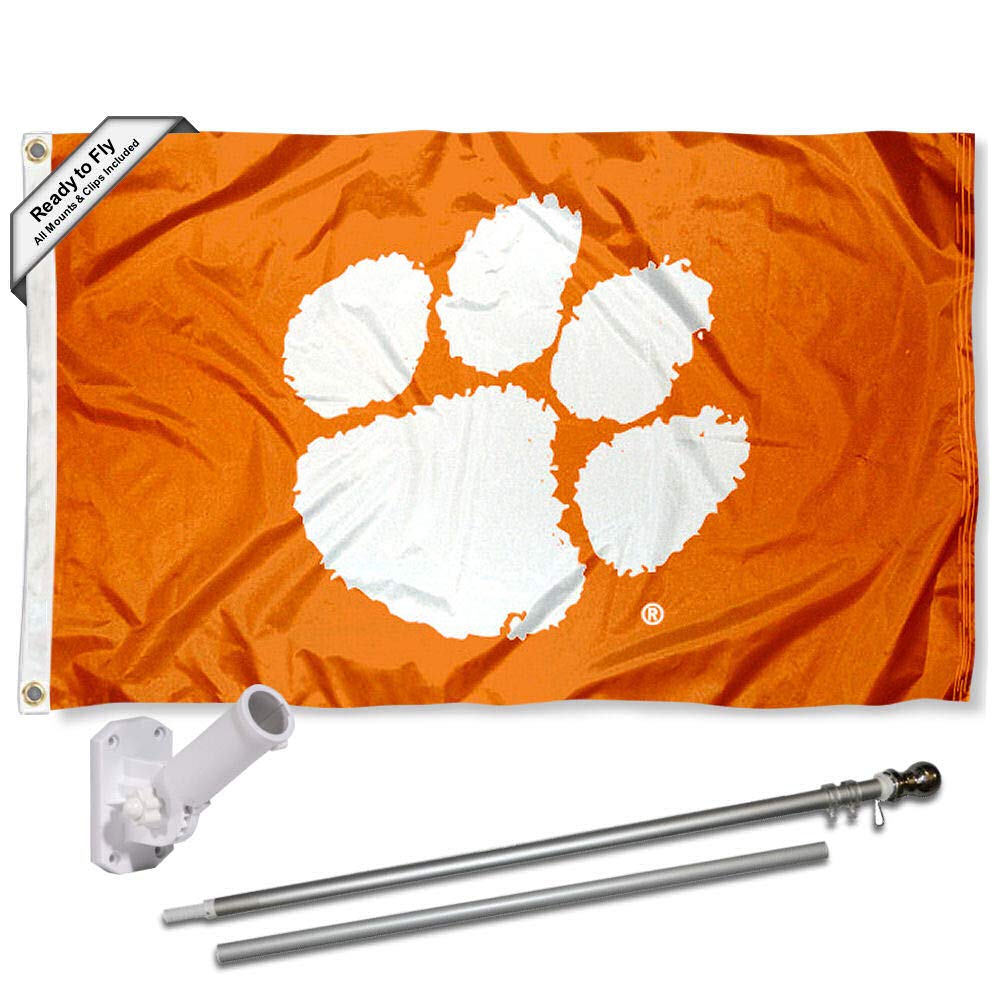 College Flags & Banners Co. Clemson Tigers Orange Flag with Pole and Bracket Kit - Sports Collectibles, Sports Memorabilia, Sports Fan Shop, Sports Gifts