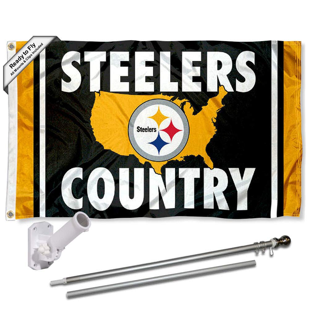 WinCraft Pittsburgh Steelers Country Flag Pole and Bracket Mount Kit - Sports Collectibles, Sports Memorabilia, Sports Fan Shop, Sports Gifts