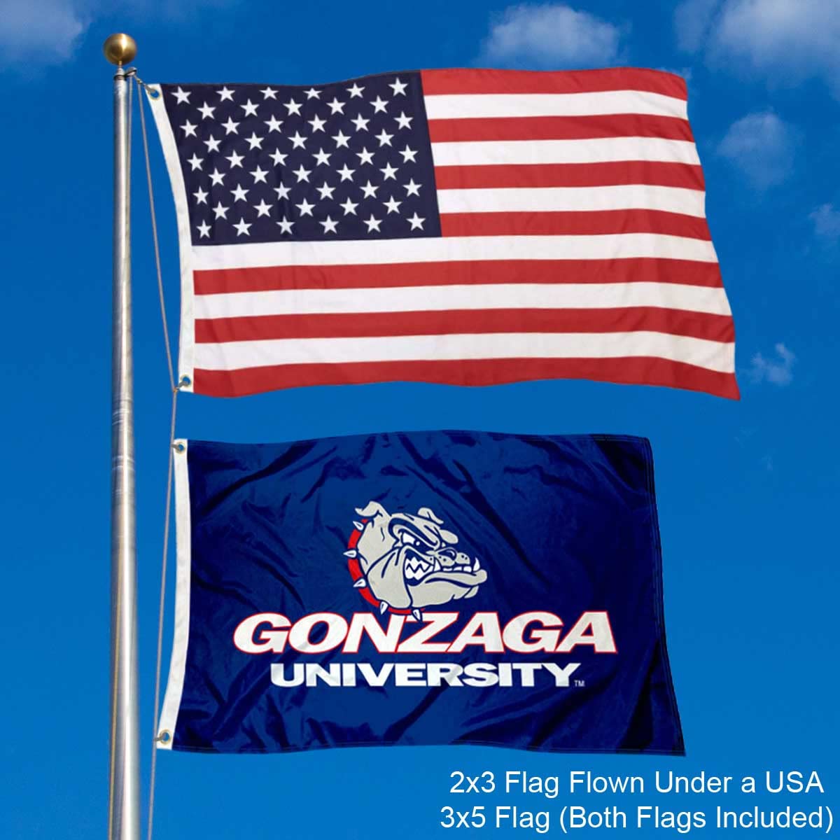 College Flags & Banners Co. Gonzaga Bulldogs Small 2'x3' Flag and USA 3x5 Flag Set - Sports Collectibles, Sports Memorabilia, Sports Fan Shop, Sports Gifts