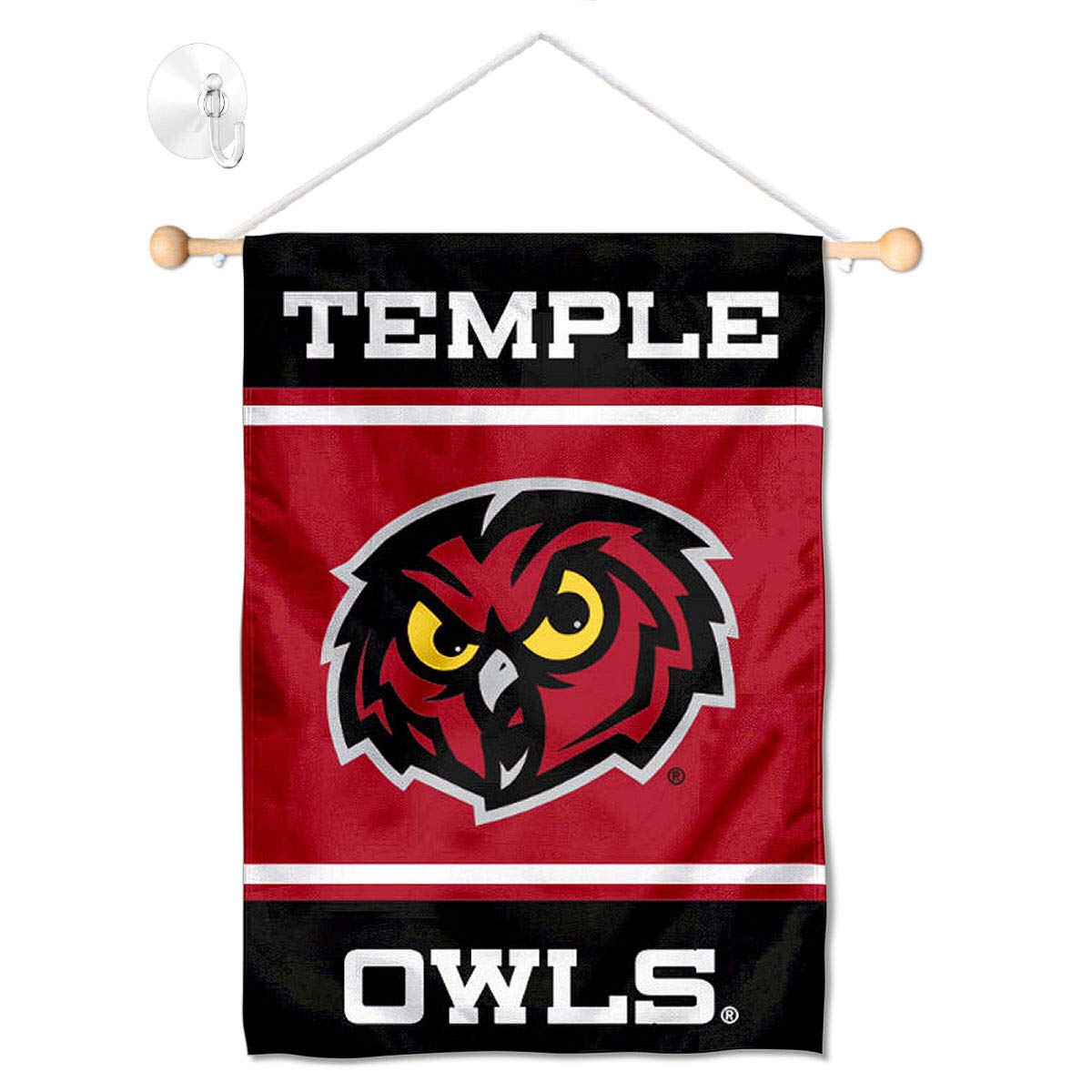 College Flags & Banners Co. Temple Owls Window Wall Banner Hanging Flag with Suction Cup - Sports Collectibles, Sports Memorabilia, Sports Fan Shop, Sports Gifts