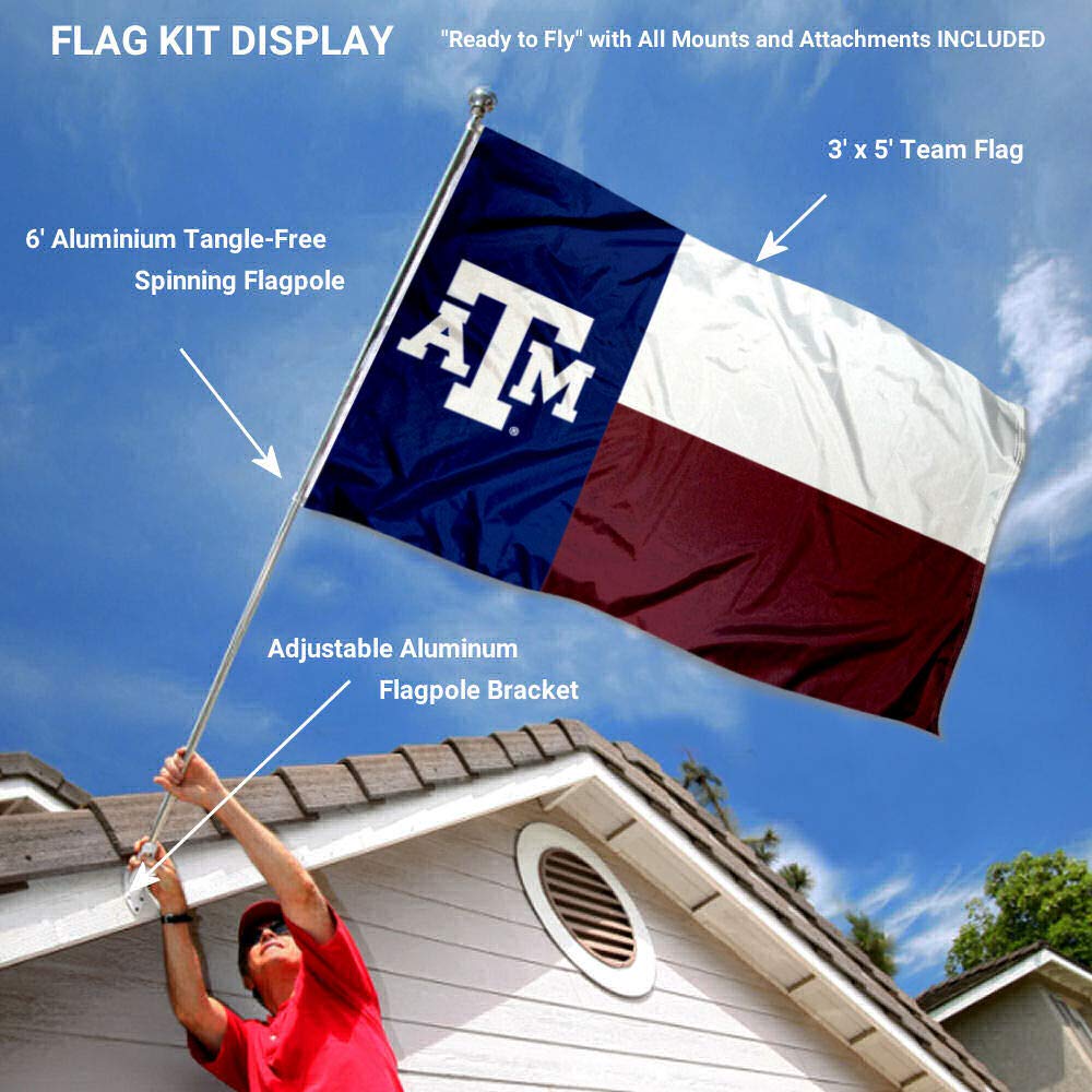 College Flags & Banners Co. Texas A&M Aggies TX State Flag with Pole and Bracket Kit - Sports Collectibles, Sports Memorabilia, Sports Fan Shop, Sports Gifts