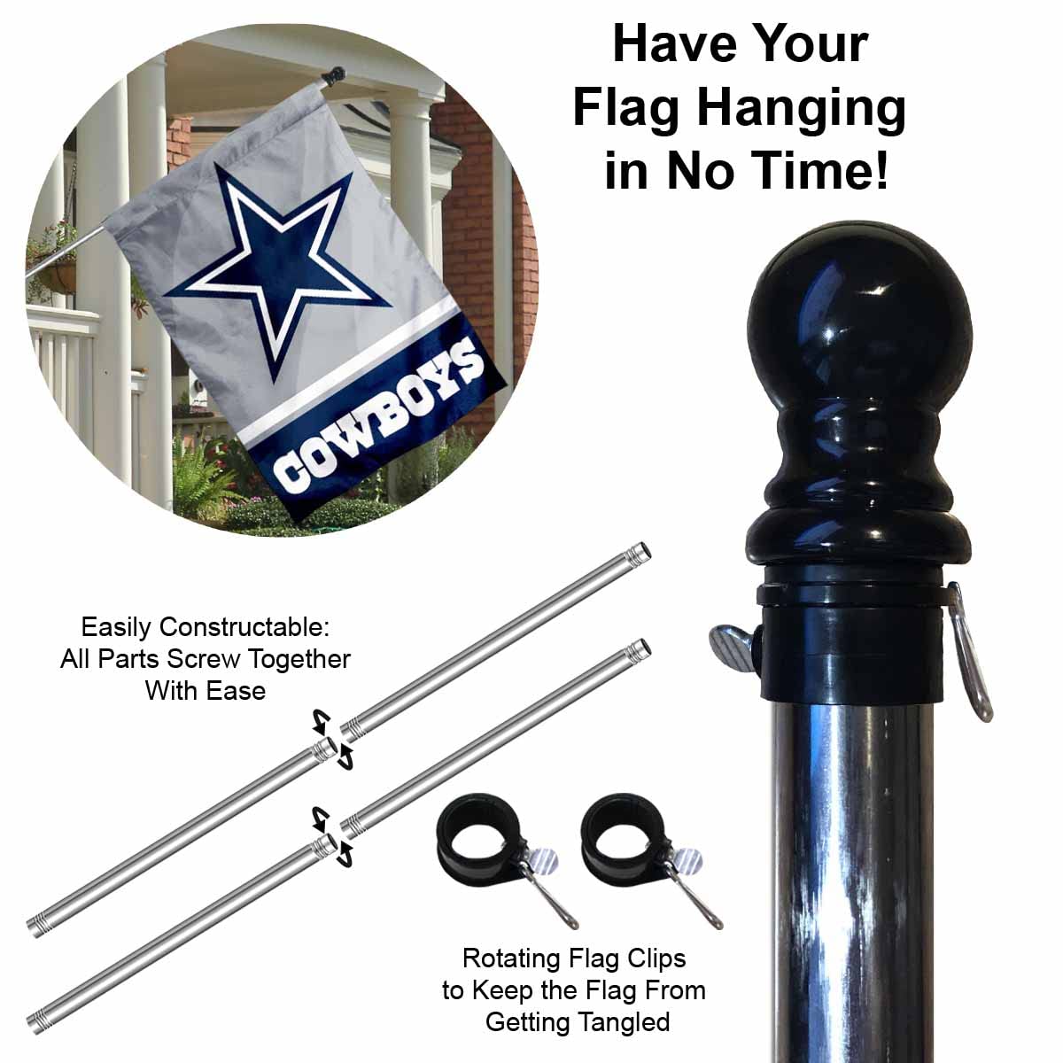 WinCraft Cowboys Banner House Flag and 5 Foot Flagpole Set - Sports Collectibles, Sports Memorabilia, Sports Fan Shop, Sports Gifts