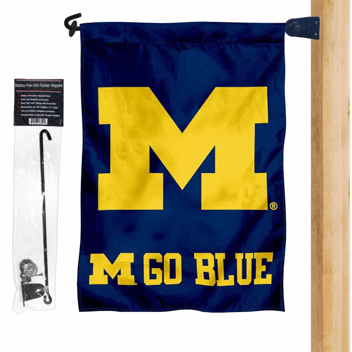 College Flags & Banners Co. Go Blue Michigan Garden Flag and Mailbox Post Pole Mount Holder Set - Sports Collectibles, Sports Memorabilia, Sports Fan Shop, Sports Gifts