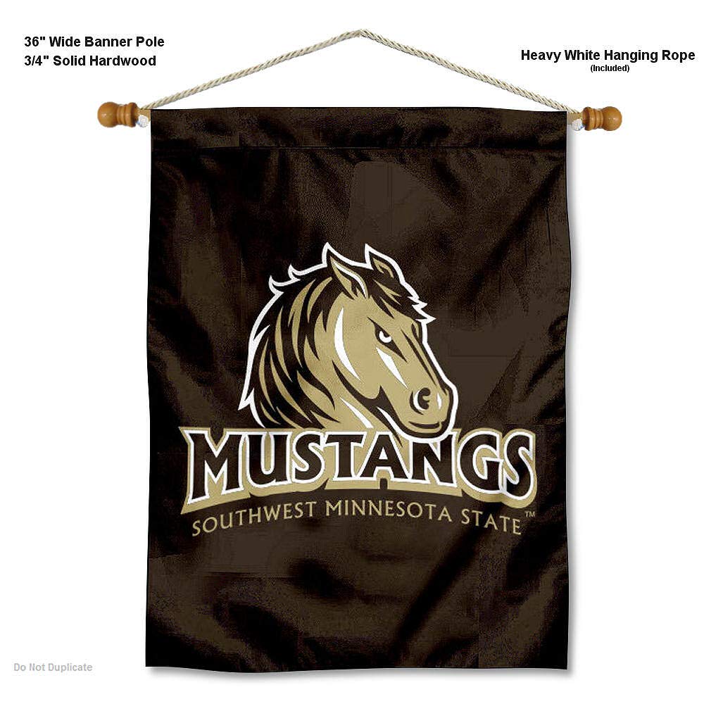 Southwest Minnesota State Mustangs Logo Double Sided House Flag and Wood Banner Pole Set - Sports Collectibles, Sports Memorabilia, Sports Fan Shop, Sports Gifts