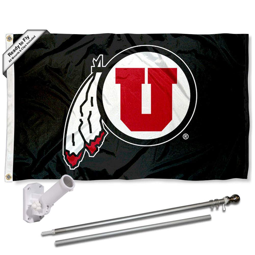 College Flags & Banners Co. Utah Black Flag with Pole and Bracket Complete Set - Sports Collectibles, Sports Memorabilia, Sports Fan Shop, Sports Gifts