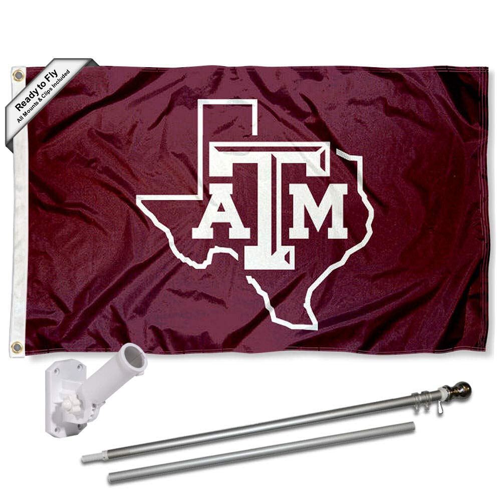 College Flags & Banners Co. Texas A&M Aggies Lone Star Flag with Pole and Bracket Complete Set - Sports Collectibles, Sports Memorabilia, Sports Fan Shop, Sports Gifts