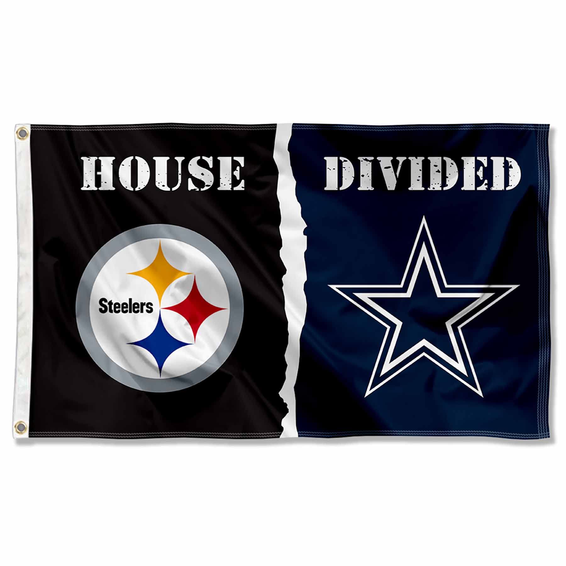 WinCraft Pittsburgh Steelers and Dallas Cowboys House Divided Flag Rivalry Banner - Sports Collectibles, Sports Memorabilia, Sports Fan Shop, Sports Gifts