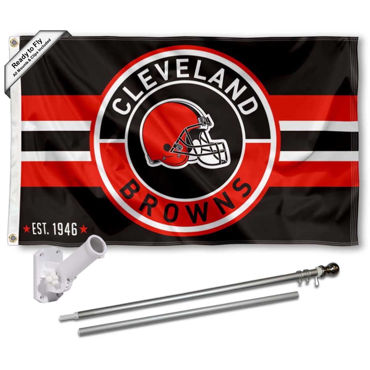 WinCraft Cleveland Browns Patch Logo Flag Pole and Bracket Mount Kit - Sports Collectibles, Sports Memorabilia, Sports Fan Shop, Sports Gifts