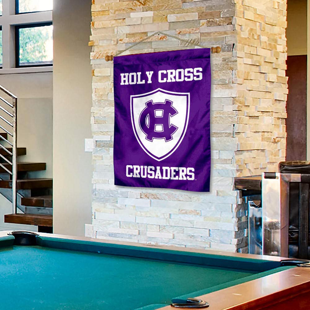 College Flags & Banners Co. Holy Cross Crusaders Shield House Flag and Wood Banner Pole Set - Sports Collectibles, Sports Memorabilia, Sports Fan Shop, Sports Gifts