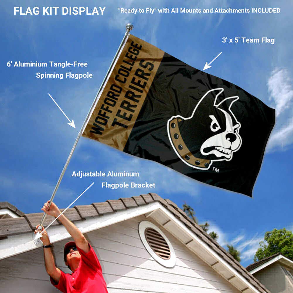 College Flags & Banners Co. Wofford Terriers Flag with Pole and Bracket Kit - Sports Collectibles, Sports Memorabilia, Sports Fan Shop, Sports Gifts