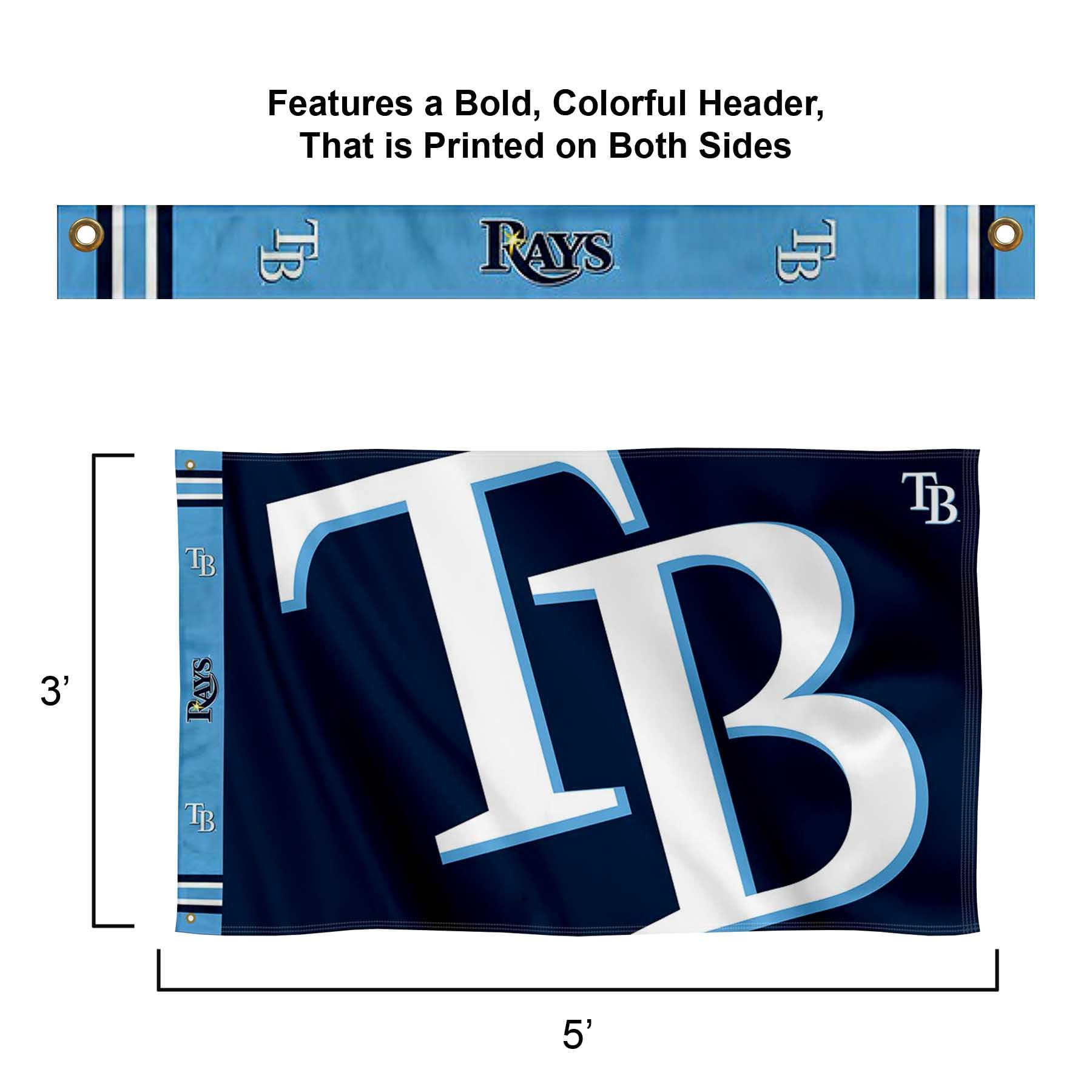 WinCraft Tampa Bay Rays Printed Header Flag 3x5 Banner - Sports Collectibles, Sports Memorabilia, Sports Fan Shop, Sports Gifts