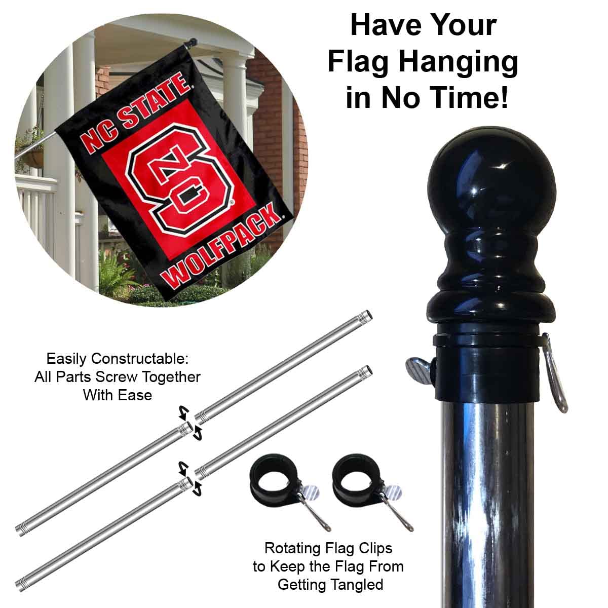 College Flags & Banners Co. North Carolina State Wolfpack Banner Flag with Flag Pole Set - Sports Collectibles, Sports Memorabilia, Sports Fan Shop, Sports Gifts