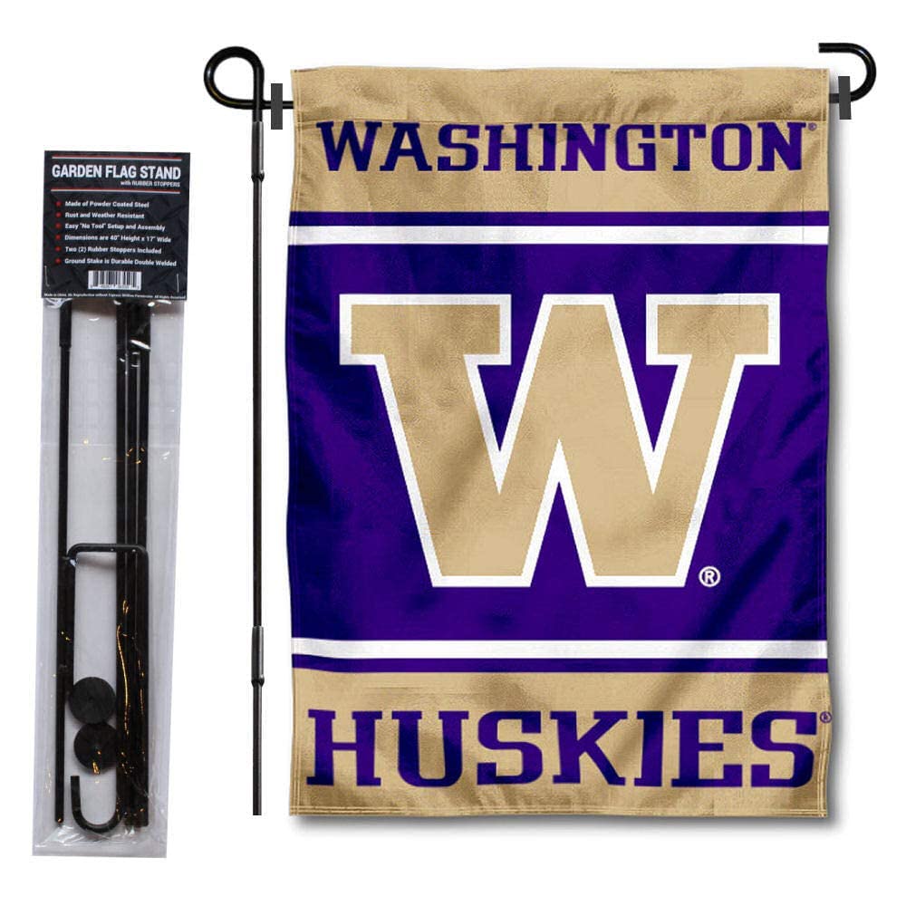 College Flags & Banners Co. Washington Huskies Garden Flag and USA Flag Stand Pole Holder Set - Sports Collectibles, Sports Memorabilia, Sports Fan Shop, Sports Gifts