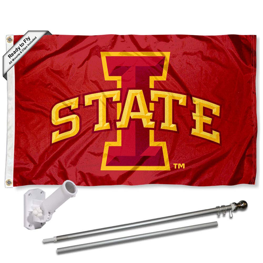 Iowa State Cyclones Flag with Pole and Bracket Complete Set - Sports Collectibles, Sports Memorabilia, Sports Fan Shop, Sports Gifts