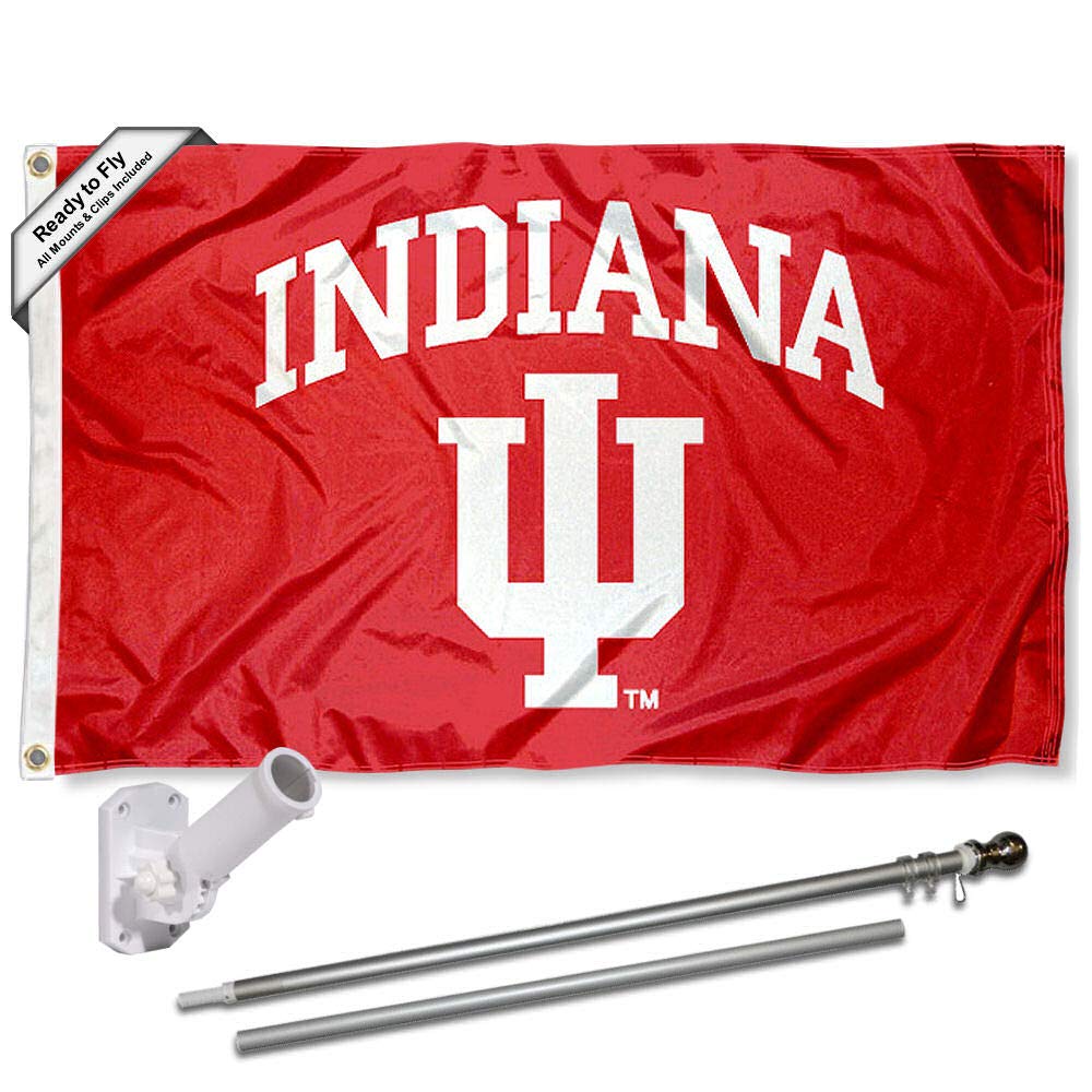 College Flags & Banners Co. Indiana Hoosiers Flag with Pole and Bracket Kit - Sports Collectibles, Sports Memorabilia, Sports Fan Shop, Sports Gifts