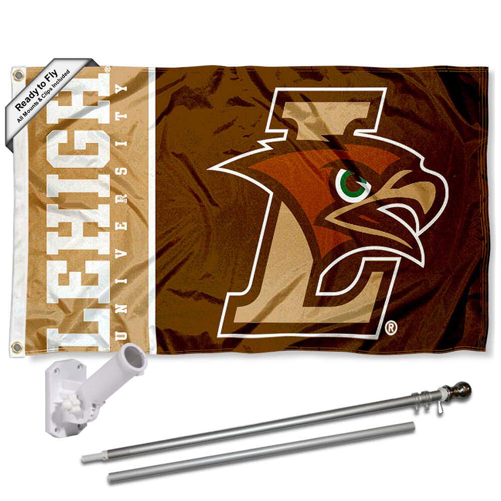 College Flags & Banners Co. Lehigh Mountain Hawks Flag with Pole and Bracket Holder University Set - Sports Collectibles, Sports Memorabilia, Sports Fan Shop, Sports Gifts