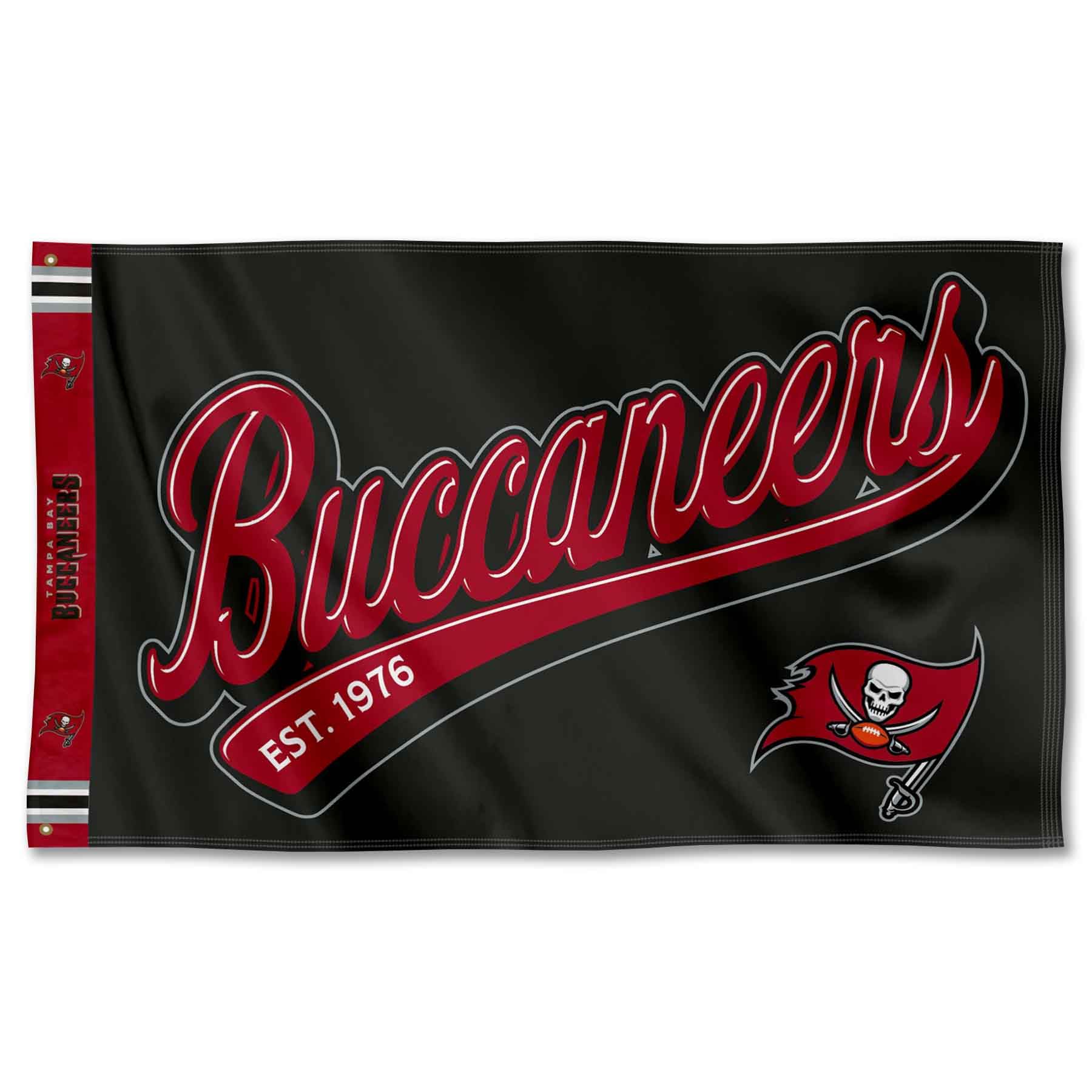 WinCraft Tampa Bay Buccaneers Script Logo Premium Flag - Sports Collectibles, Sports Memorabilia, Sports Fan Shop, Sports Gifts