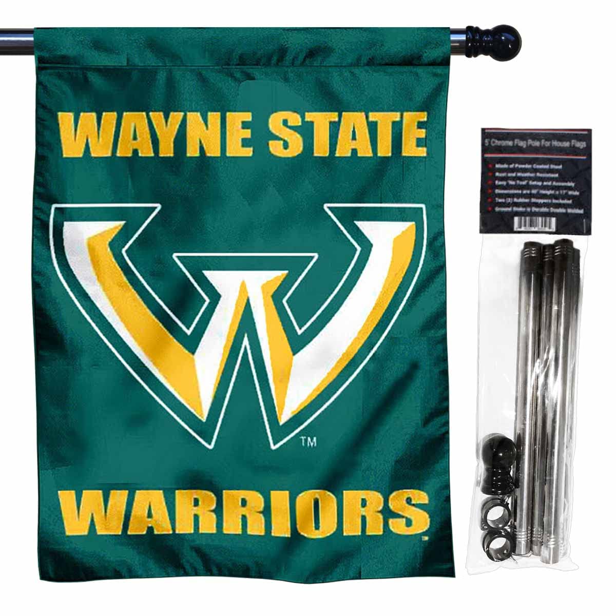 Wayne State University Banner Flag with Flag Pole Set - Sports Collectibles, Sports Memorabilia, Sports Fan Shop, Sports Gifts