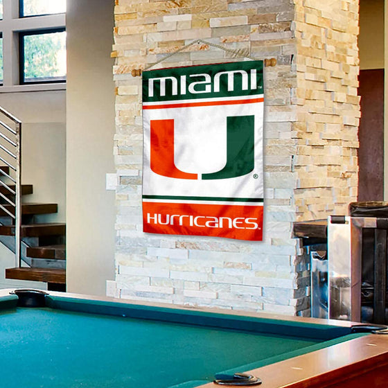 College Flags & Banners Co. Miami Hurricanes Double Sided Banner and Wood Pole Set - Sports Collectibles, Sports Memorabilia, Sports Fan Shop, Sports Gifts