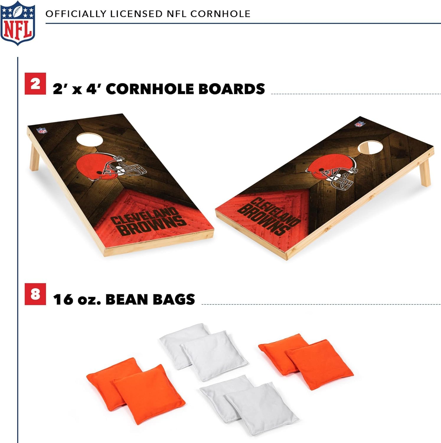 Wild Sports NFL Cleveland Browns 2' x 4' Regulation Size Solid Wood Cornhole Set with Direct Print HD Team Graphics - Sports Collectibles, Sports Memorabilia, Sports Fan Shop, Sports Gifts