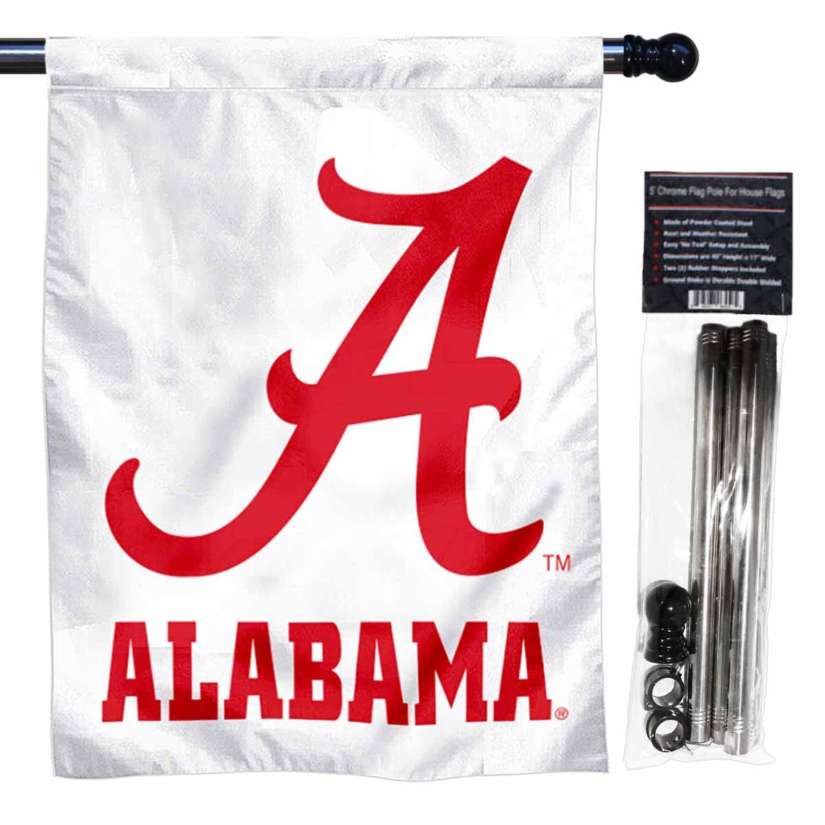 College Flags & Banners Co. Alabama Crimson Tide Outdoor Flag with Flag Pole Set - Sports Collectibles, Sports Memorabilia, Sports Fan Shop, Sports Gifts