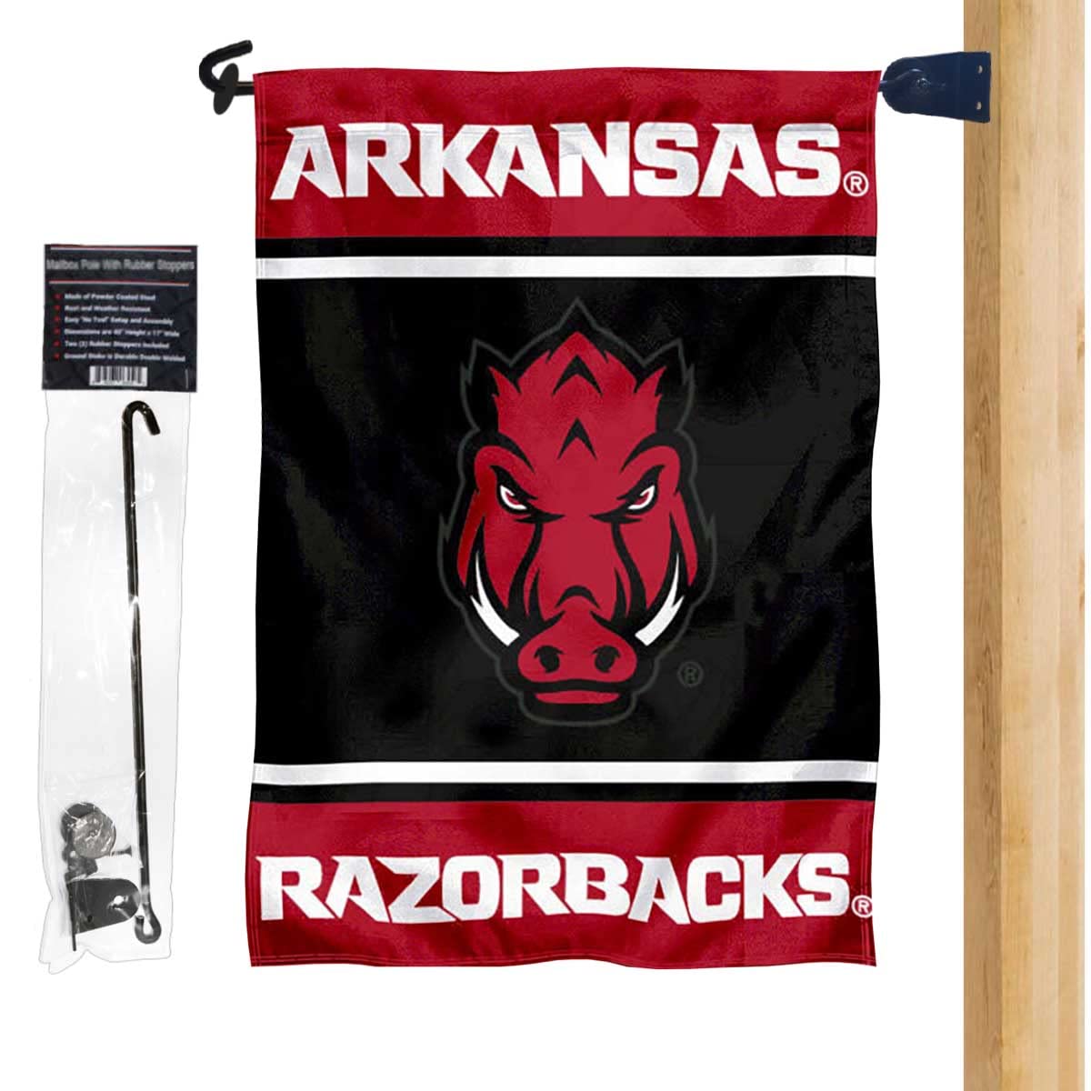 College Flags & Banners Co. Arkansas Razorbacks Garden Flag and Mailbox Post Pole Mount Holder Set - Sports Collectibles, Sports Memorabilia, Sports Fan Shop, Sports Gifts