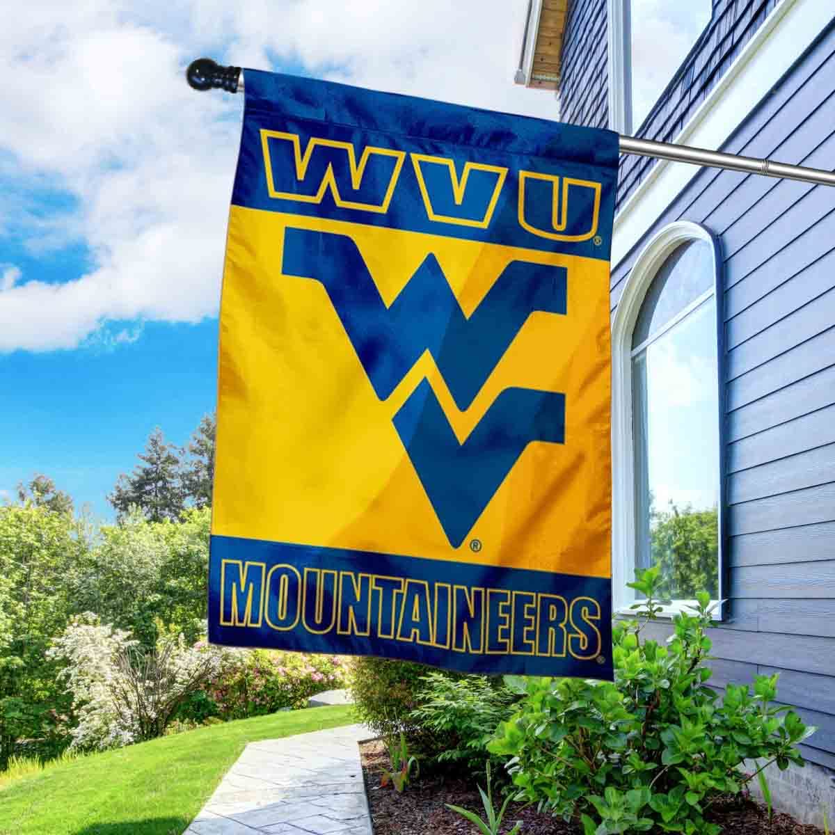 West Virginia Mountaineers Double Sided House Flag with Flag Pole Set - Sports Collectibles, Sports Memorabilia, Sports Fan Shop, Sports Gifts