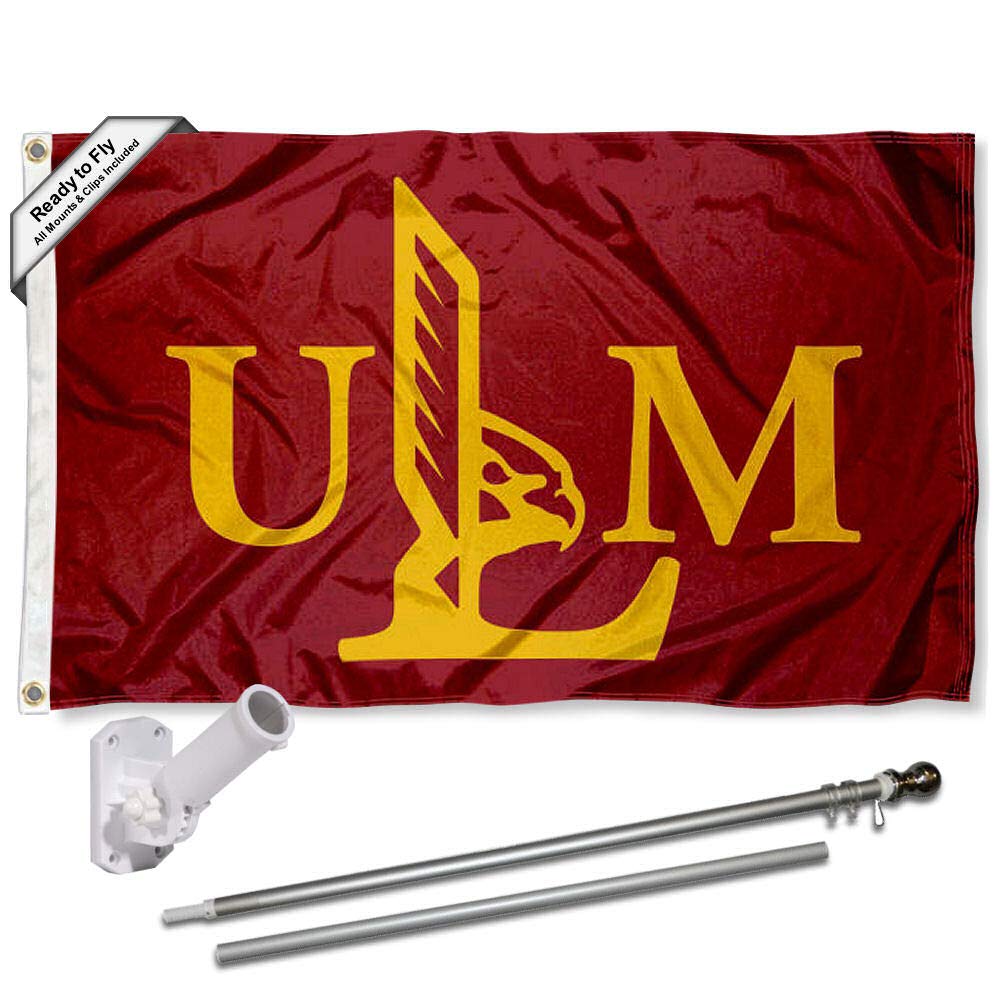 College Flags & Banners Co. Louisiana Monroe Warhawks ULM Logo Flag and Pole Bracket Mount Bundle - Sports Collectibles, Sports Memorabilia, Sports Fan Shop, Sports Gifts