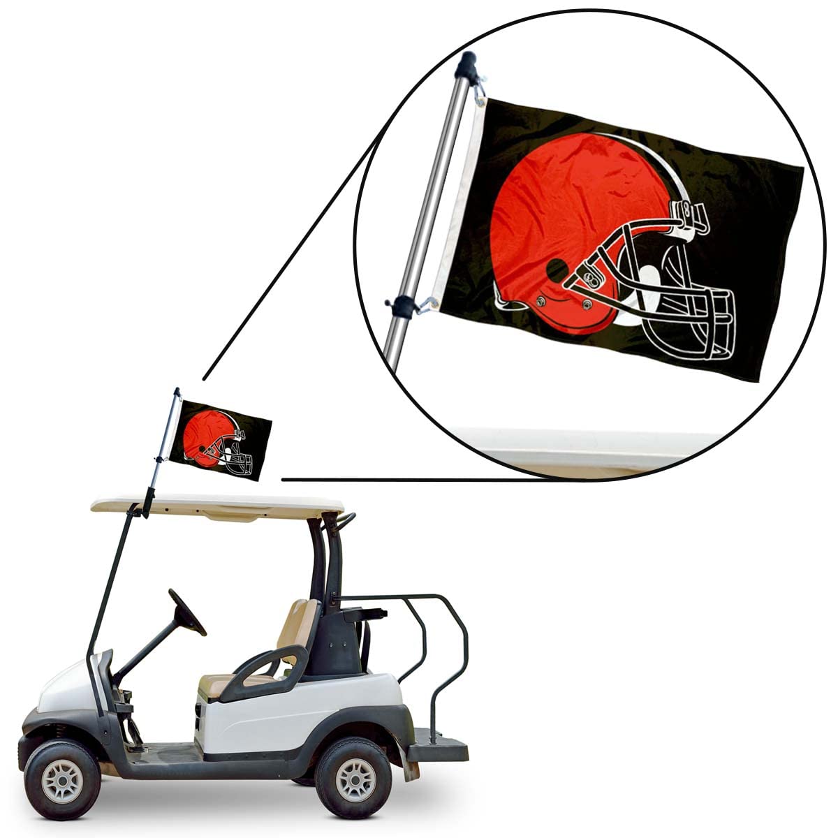 WinCraft Cleveland Browns Golf Cart Flag Pole and Holder Mounting Bracket - Sports Collectibles, Sports Memorabilia, Sports Fan Shop, Sports Gifts