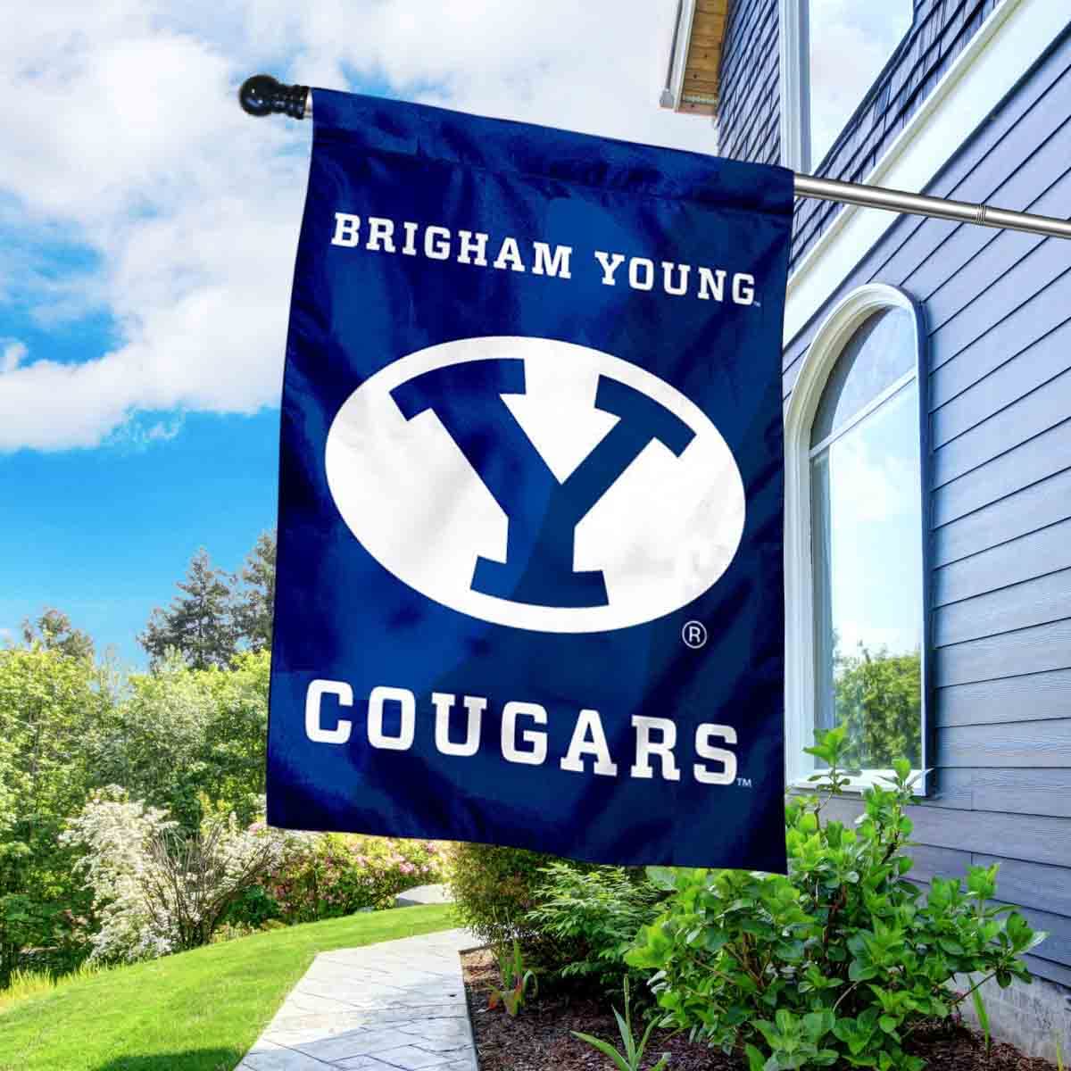 Brigham Young University Banner Flag with Flag Pole Set - Sports Collectibles, Sports Memorabilia, Sports Fan Shop, Sports Gifts