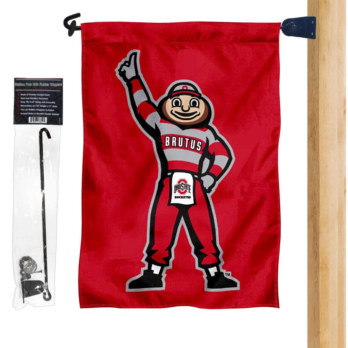 College Flags & Banners Co. Ohio State University Standing Brutus Garden Flag and Mailbox Post Pole Mount Holder Set - Sports Collectibles, Sports Memorabilia, Sports Fan Shop, Sports Gifts