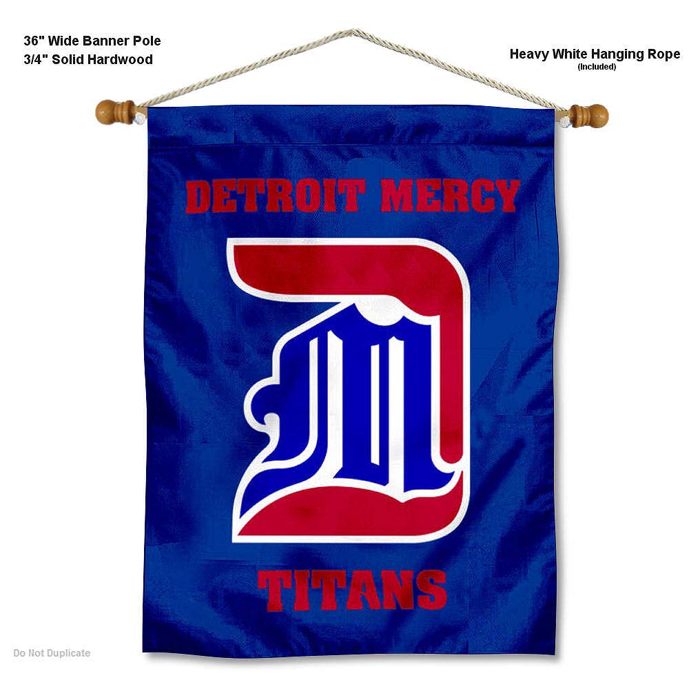 Detroit Mercy Titans Double Sided House Flag and Wood Banner Pole Set - Sports Collectibles, Sports Memorabilia, Sports Fan Shop, Sports Gifts