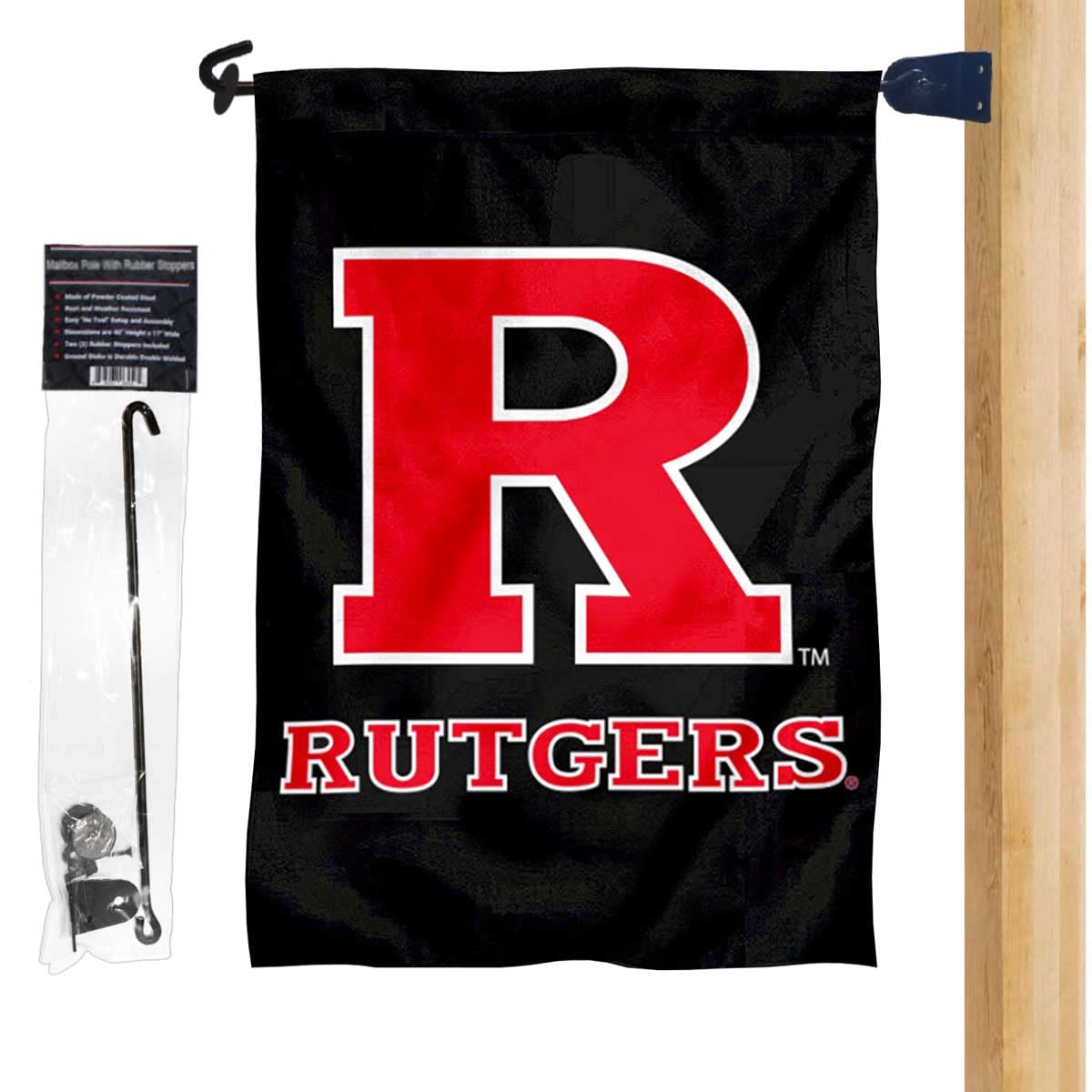 Rutgers University Double Logo Garden Flag and Mailbox Post Pole Mount Holder Set - Sports Collectibles, Sports Memorabilia, Sports Fan Shop, Sports Gifts